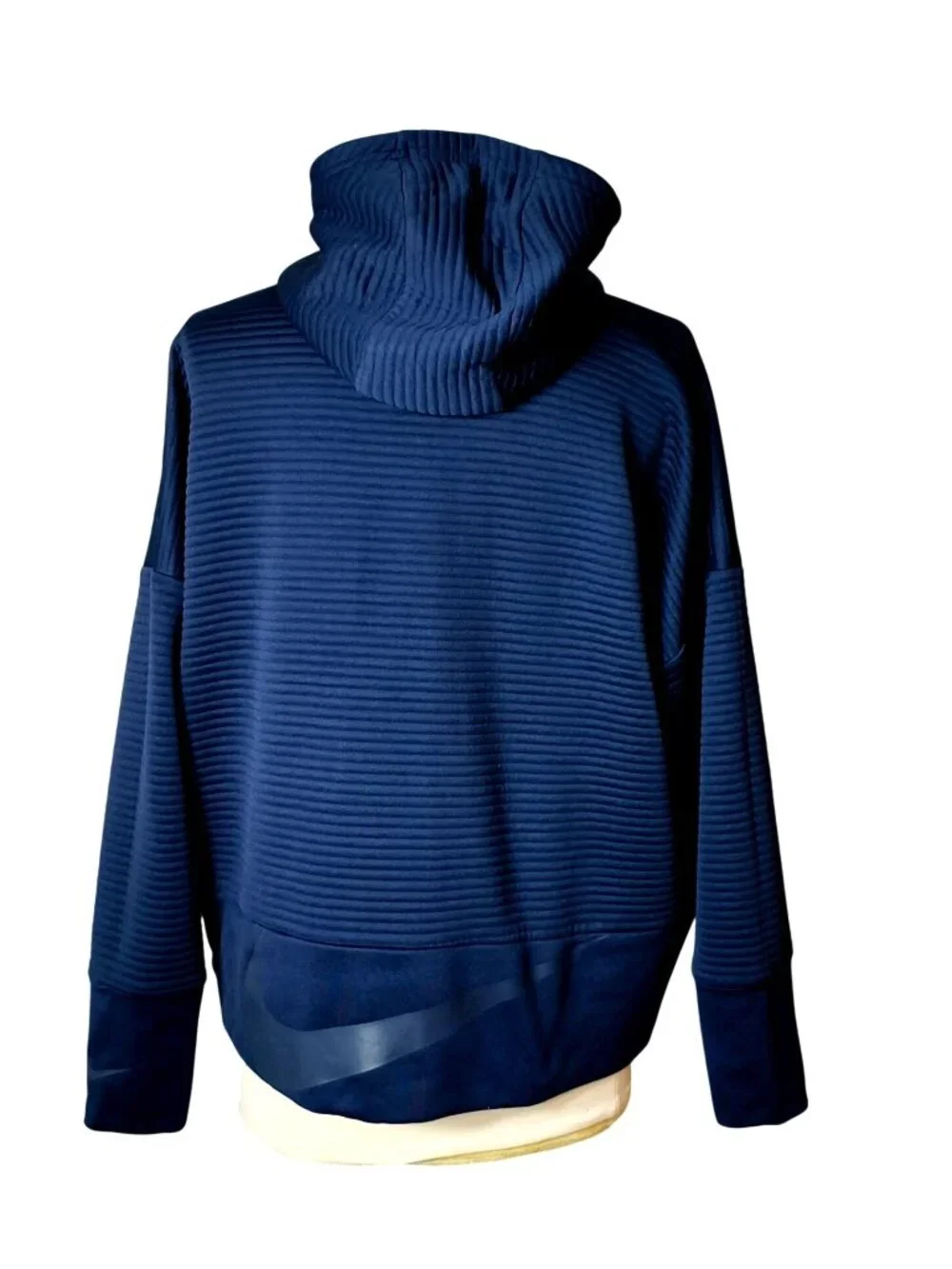Nike Dri-Fit Womens L Textured Pullover Swoosh Hoodie Navy Blue Athleisure Loose